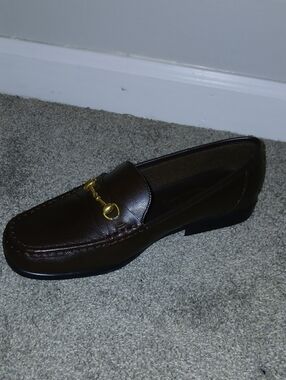 Newport News Dark Brown Leather Loafer with Gold Bit